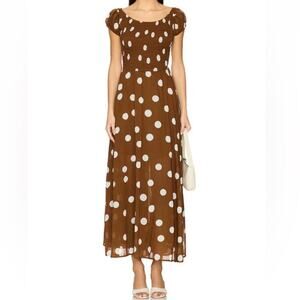 Free People Ultraviolet Polka Dot Maxi Dress Women's XL Brown Open Cross Back